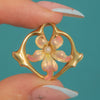 Art Nouveau 14ct Gold Enamel Pearl Flower Brooch c.1910