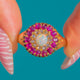 18ct Gold Ruby Opal Rose-Cut Diamond Cluster Dress Ring, c.1890