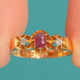 18ct Gold Natural Ruby Diamond Trilogy Ring, Dated Chester 1911