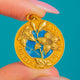 French Art Nouveau 18ct Gold "Plique-à-Jour" Lys de la Vierge Lily Pendant, front view of the lilies and LYS DE LA VIERGE inscription