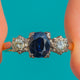 Art Deco 18ct Gold & Platinum Natural Sapphire Diamond Trilogy Ring