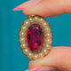 Georgian 9ct Gold Red Paste & Pearl Cluster Pendant, Locket Back