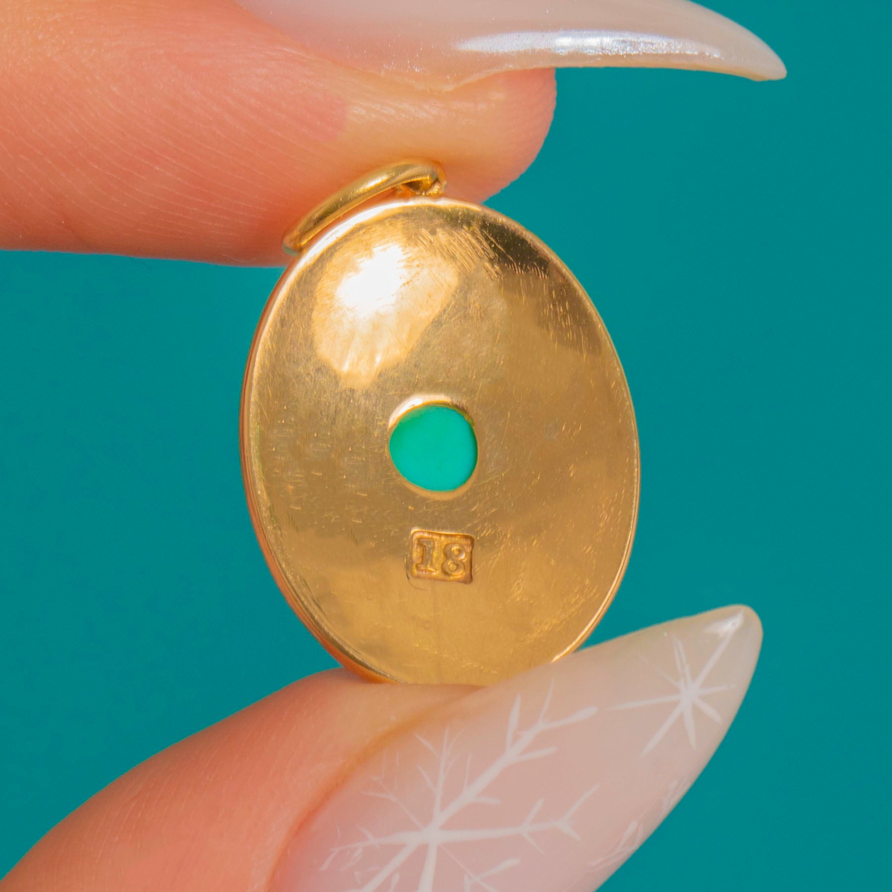 Cut Turquoise Disc Chunky 18ct Gold Victorian Turquoise Disc Charm