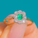Antique 18ct Gold Emerald Diamond Cluster Engagement Ring