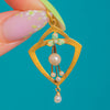 Art Nouveau 15金 ゴールド エナメル パール ペンダント