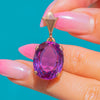 ラージ 14ct ゴールド カラーチェンジサファイア ペンダント、14.50ct 合成サファイア