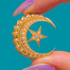 18ct Gold Pearl Diamond Stars & Moon Crescent Pendant