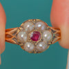 Victorian 15ct Gold Ruby Pearl Cluster Ring