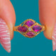 Unusual Victorian 15ct Gold Pink Garnet & Diamond Flower Ring
