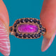 Georgian 9ct Gold Amethyst Cabochon French Jet Cluster Ring, Inscribed 1815 - Size O
